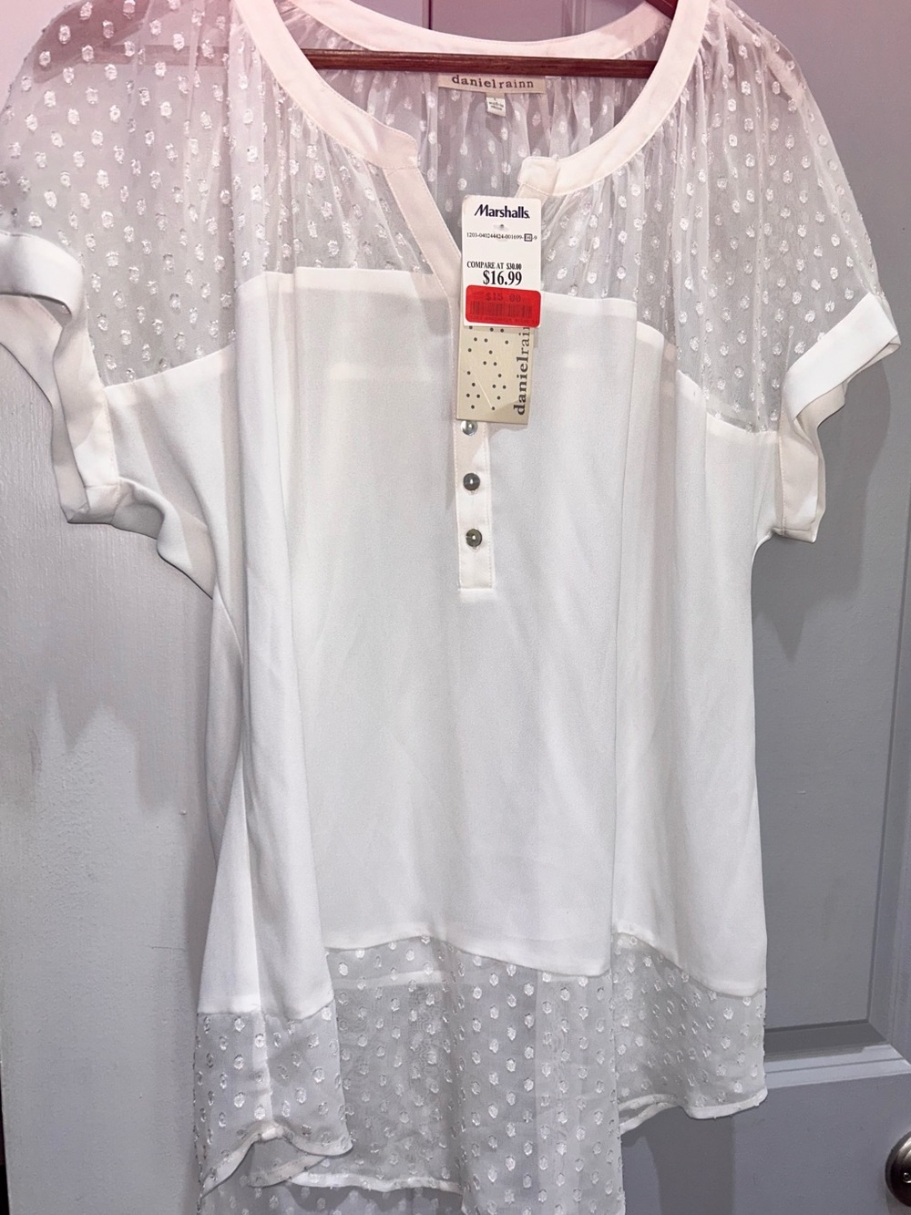 Daniel Rainn White Short Sleeve Dot-Trim Blouse